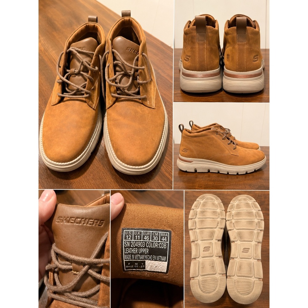 Skechers Mens Leather Chukka Boots Brown Lace Up Mid Top 204903 CDB Size 12